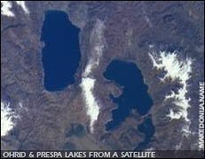 Ohrid & Prespa lakes from a satellite